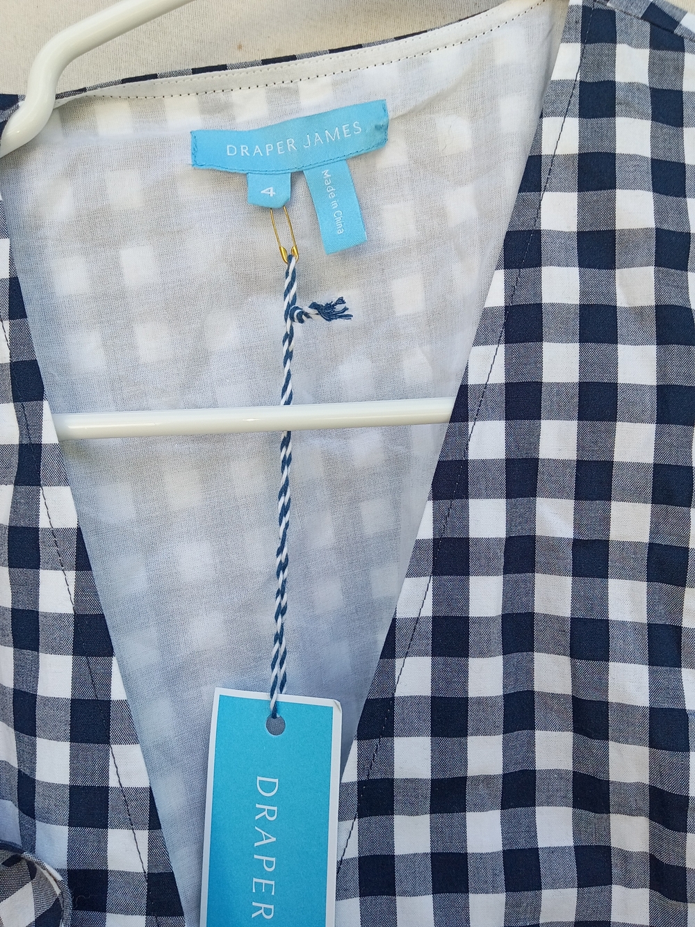 Draper James Navy and White Gingham Maxi Wrap Dress with Ruffle Trim - Picture 3 of 7